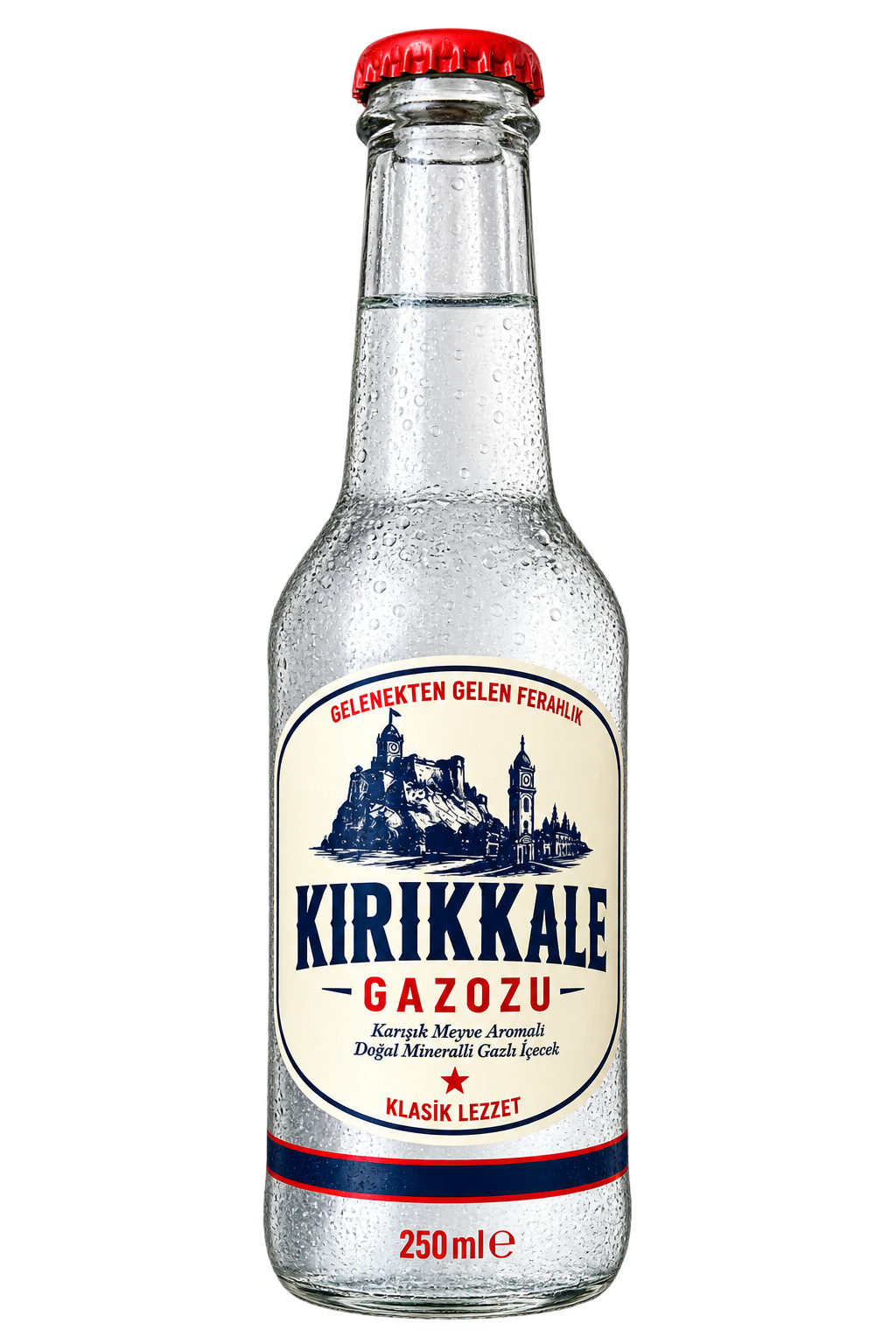 Kırmızı kapaklı, 250 ml cam şişede Kırıkkale Gazozu